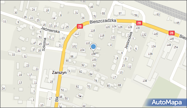 Zarszyn, Bieszczadzka, 108, mapa Zarszyn