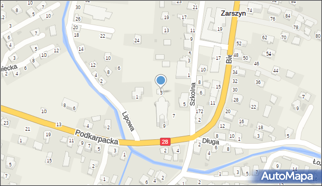 Zarszyn, Bieszczadzka, 3, mapa Zarszyn