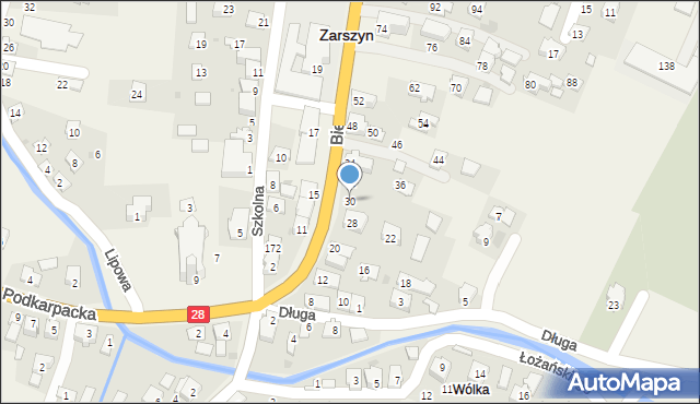 Zarszyn, Bieszczadzka, 30, mapa Zarszyn