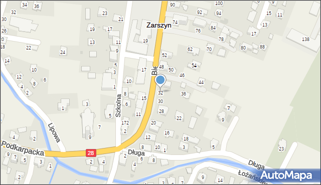 Zarszyn, Bieszczadzka, 32, mapa Zarszyn