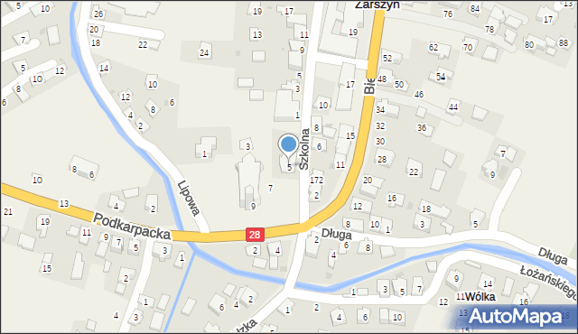 Zarszyn, Bieszczadzka, 5, mapa Zarszyn