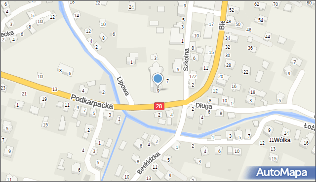 Zarszyn, Bieszczadzka, 9, mapa Zarszyn
