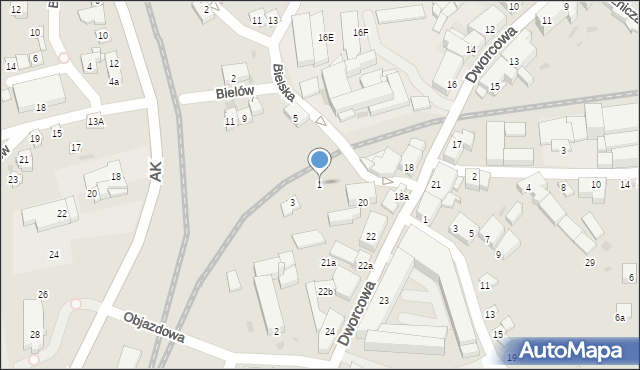 Żywiec, Bielów, 1, mapa Żywiec