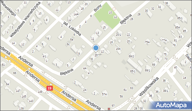 Białystok, Błękitna, 10, mapa Białegostoku