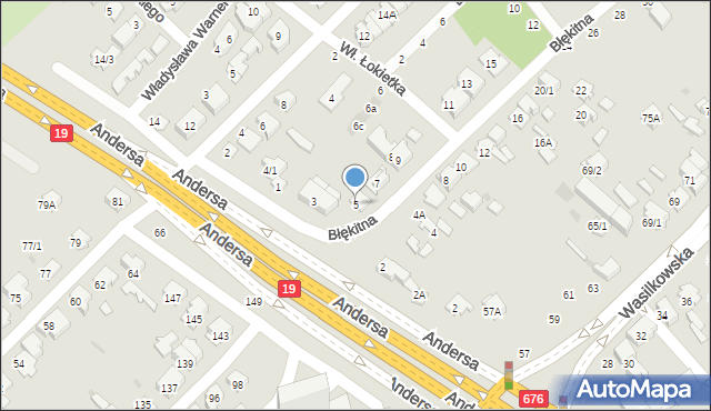 Białystok, Błękitna, 5, mapa Białegostoku