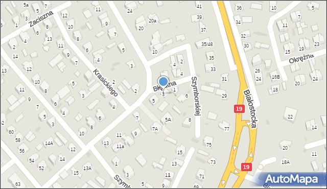 Bielsk Podlaski, Błękitna, 3, mapa Bielsk Podlaski