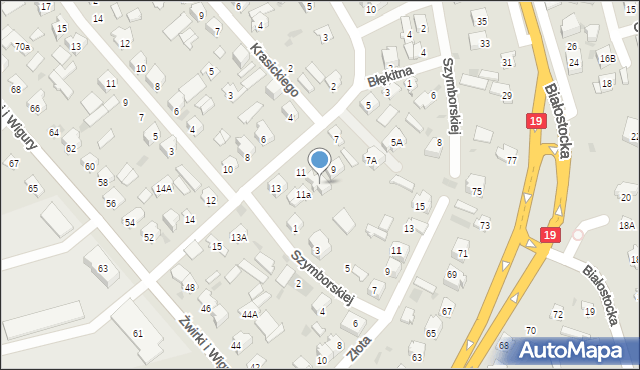 Bielsk Podlaski, Błękitna, 9A, mapa Bielsk Podlaski