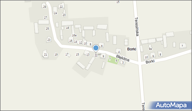 Borki, Błękitna, 11, mapa Borki