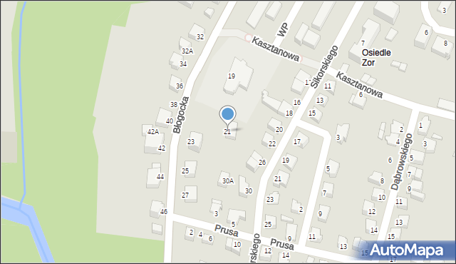 Cieszyn, Błogocka, 21, mapa Cieszyna