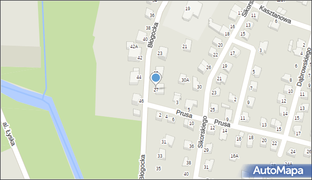 Cieszyn, Błogocka, 27, mapa Cieszyna