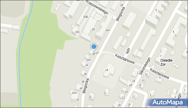 Cieszyn, Błogocka, 32, mapa Cieszyna