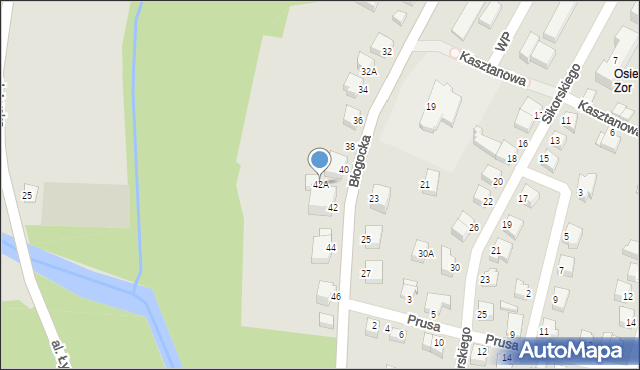 Cieszyn, Błogocka, 42A, mapa Cieszyna