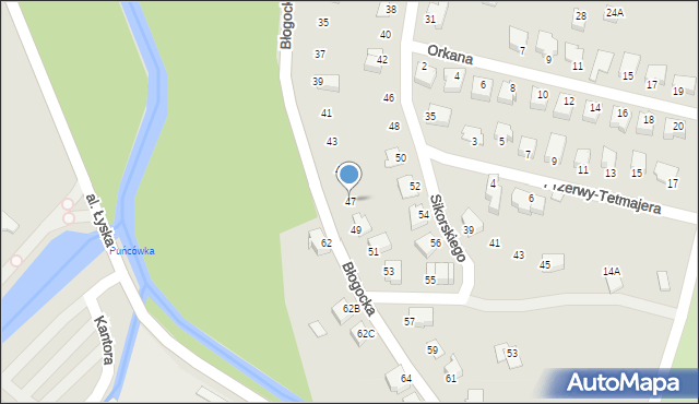 Cieszyn, Błogocka, 47, mapa Cieszyna