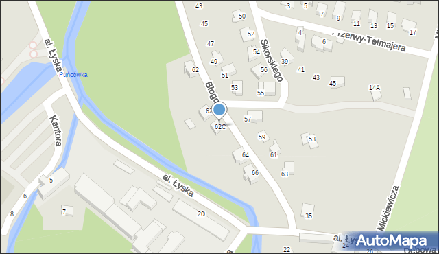 Cieszyn, Błogocka, 62C, mapa Cieszyna