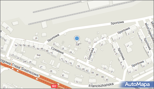 Gliwice, bł. Czesława, 31B, mapa Gliwic