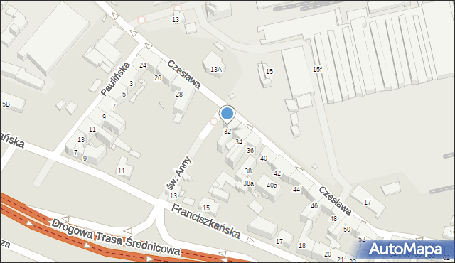 Gliwice, bł. Czesława, 32, mapa Gliwic