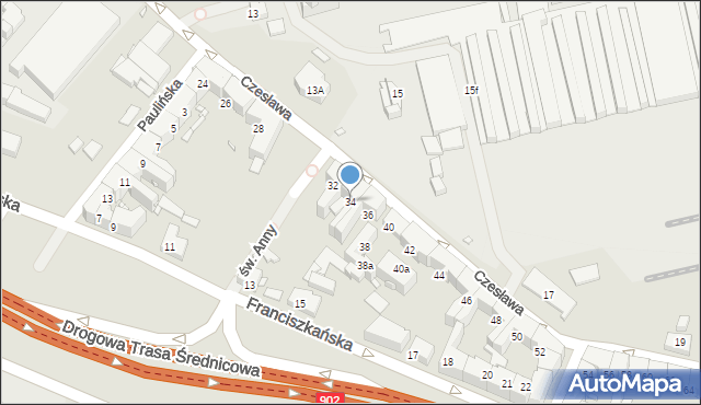 Gliwice, bł. Czesława, 34, mapa Gliwic