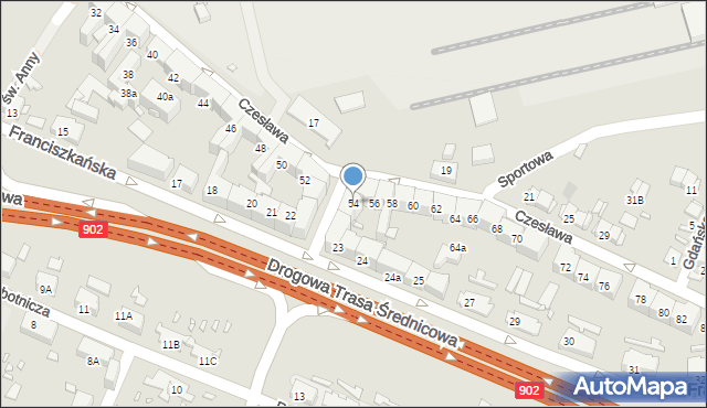 Gliwice, bł. Czesława, 54, mapa Gliwic