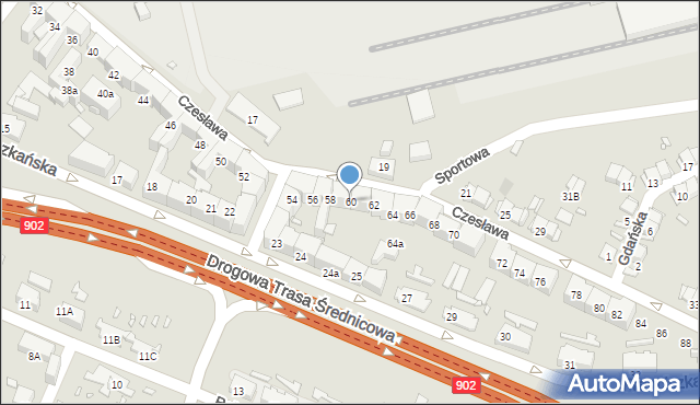 Gliwice, bł. Czesława, 60, mapa Gliwic