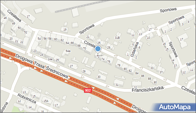 Gliwice, bł. Czesława, 72, mapa Gliwic