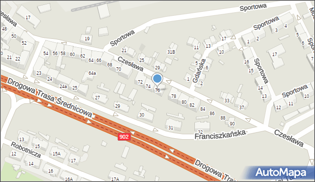 Gliwice, bł. Czesława, 76, mapa Gliwic