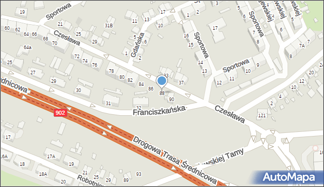Gliwice, bł. Czesława, 88, mapa Gliwic