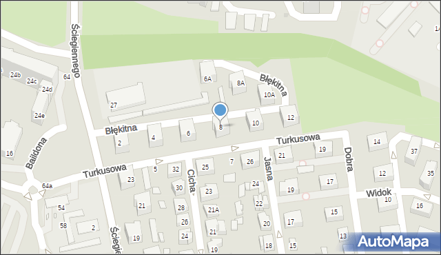 Katowice, Błękitna, 8, mapa Katowic