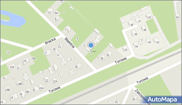 Łask, Błękitna, 1, mapa Łask