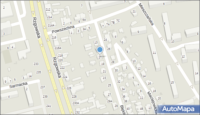 Łódź, Błękitna, 17, mapa Łodzi