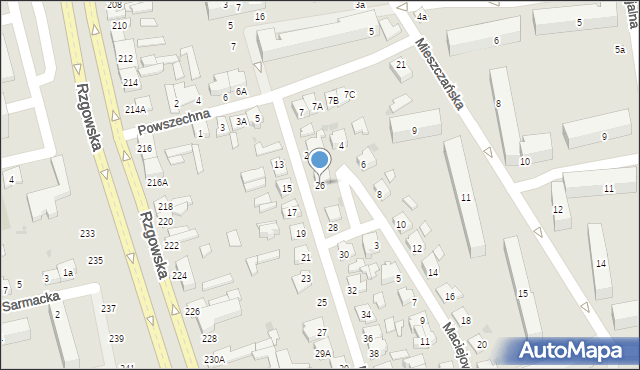 Łódź, Błękitna, 26, mapa Łodzi