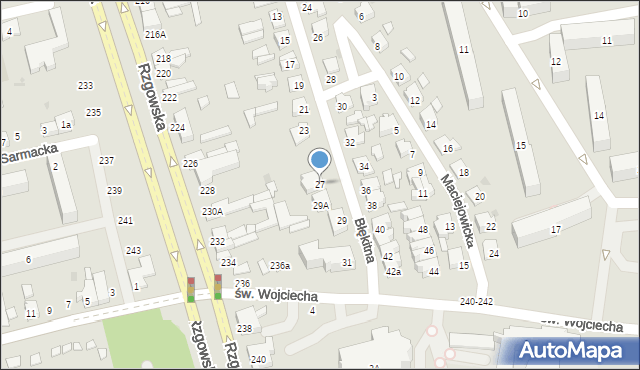 Łódź, Błękitna, 27, mapa Łodzi