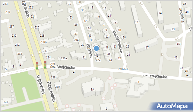 Łódź, Błękitna, 42, mapa Łodzi