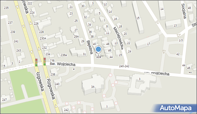 Łódź, Błękitna, 42a, mapa Łodzi