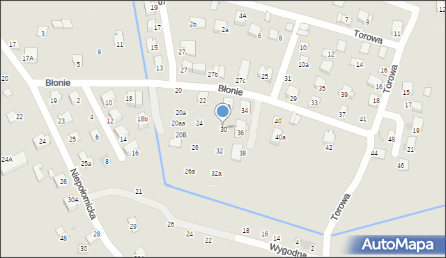 Niepołomice, Błonie, 30, mapa Niepołomice