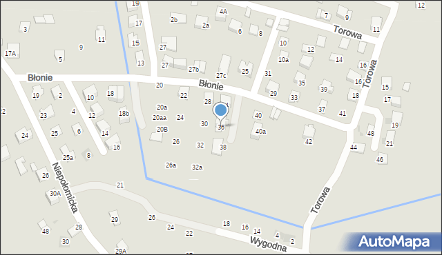 Niepołomice, Błonie, 36, mapa Niepołomice