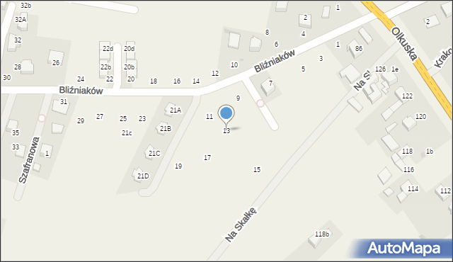 Szyce, Bliźniaków, 13, mapa Szyce