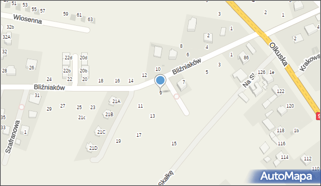 Szyce, Bliźniaków, 9, mapa Szyce