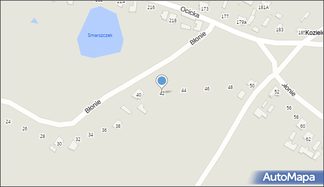 Tarnobrzeg, Błonie, 42, mapa Tarnobrzegu