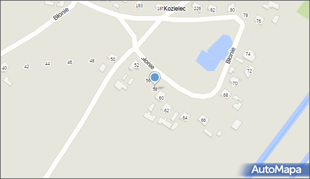 Tarnobrzeg, Błonie, 58, mapa Tarnobrzegu