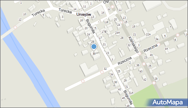 Uniejów, bł. Bogumiła, 30, mapa Uniejów