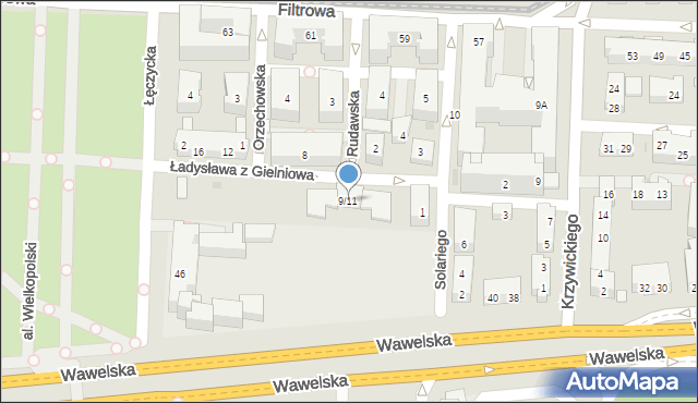 Warszawa, bł. Ładysława z Gielniowa, 9/11, mapa Warszawy