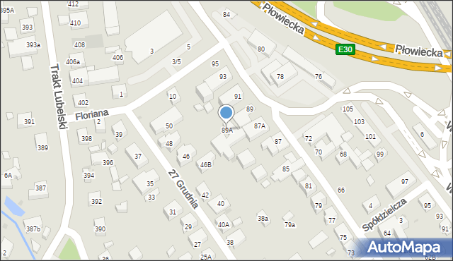 Warszawa, Błękitna, 89A, mapa Warszawy