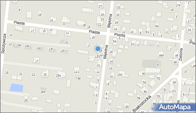 Wasilków, Błękitna, 13/1, mapa Wasilków