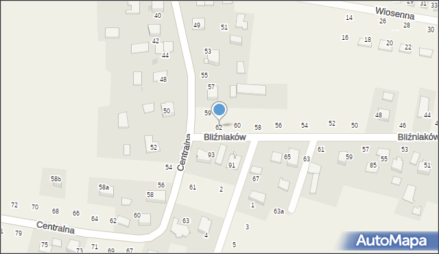 Wielka Wieś, Bliźniaków, 62, mapa Wielka Wieś