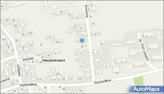 Aleksandrowice, Bonerów, 11, mapa Aleksandrowice