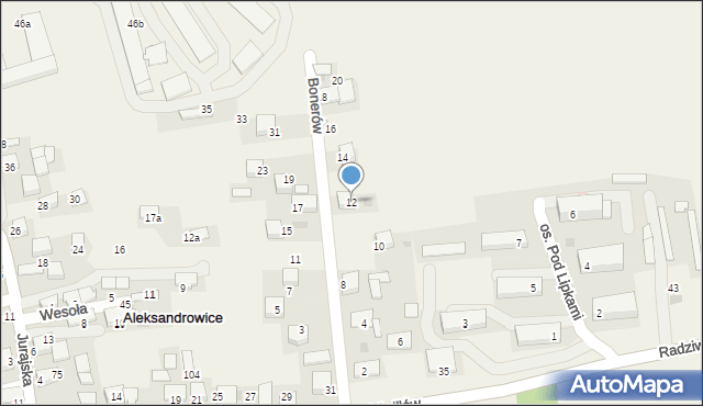 Aleksandrowice, Bonerów, 12, mapa Aleksandrowice