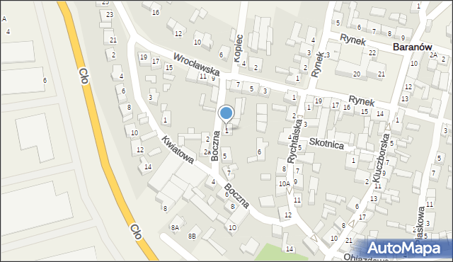 Baranów, Boczna, 1, mapa Baranów