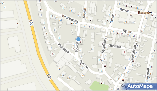 Baranów, Boczna, 3, mapa Baranów