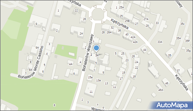 Bartoszyce, Bohaterów Warszawy, 3A, mapa Bartoszyce