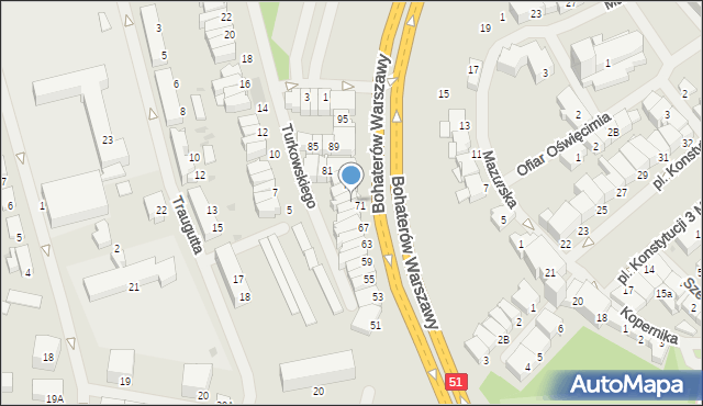 Bartoszyce, Bohaterów Warszawy, 73, mapa Bartoszyce